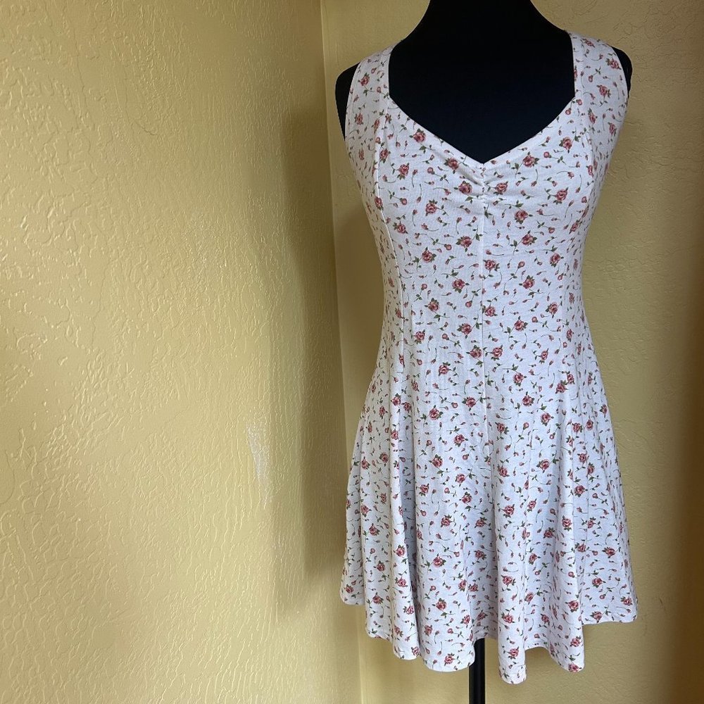 Illusions Vintage Sweetheart Dress White With Pink Flowers Size Large (1407)